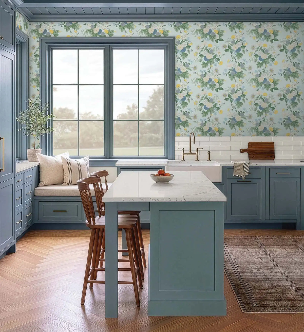 Dahlia Wallpaper Sample - Blue