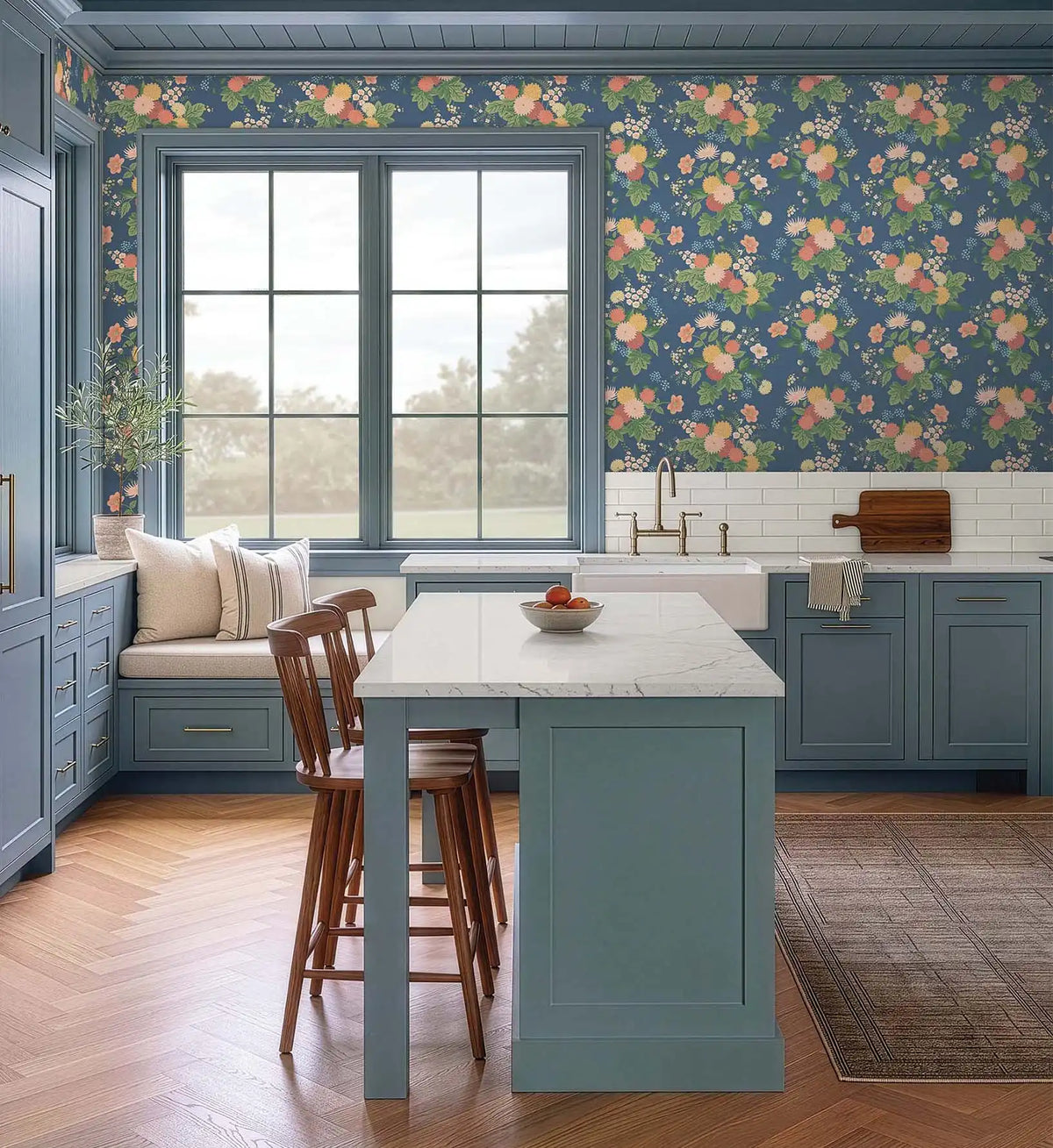 Dahlia Wallpaper Sample - Navy