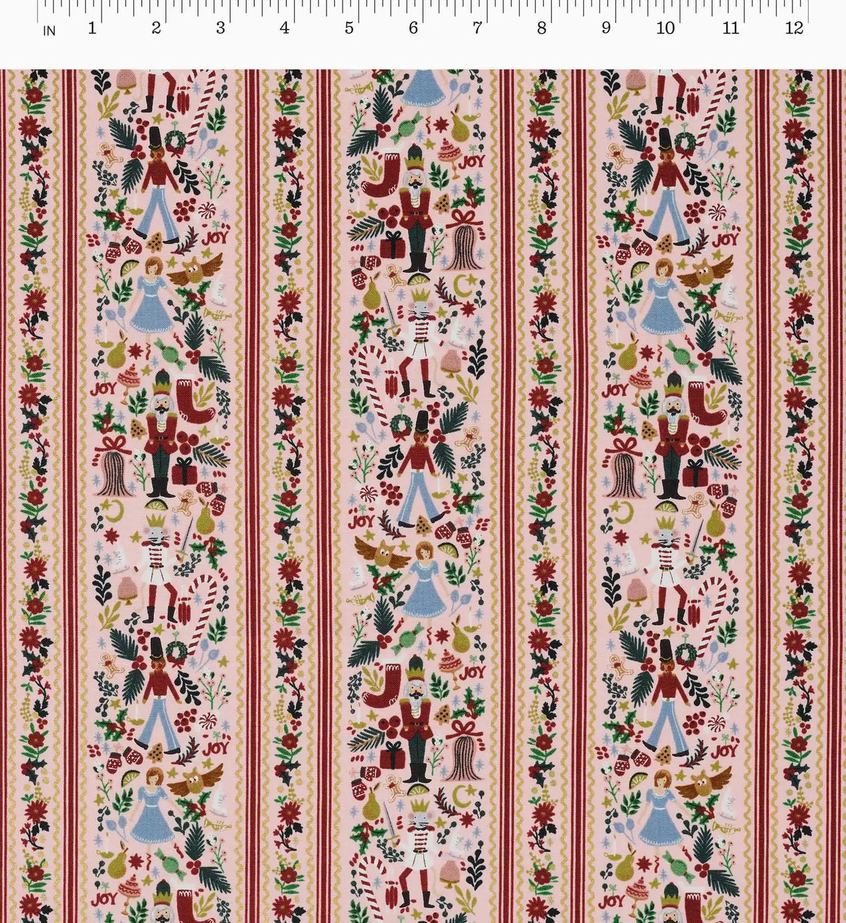 Holly Jolly Nutcracker Cotton Metallic Fabric - Blush and Gold