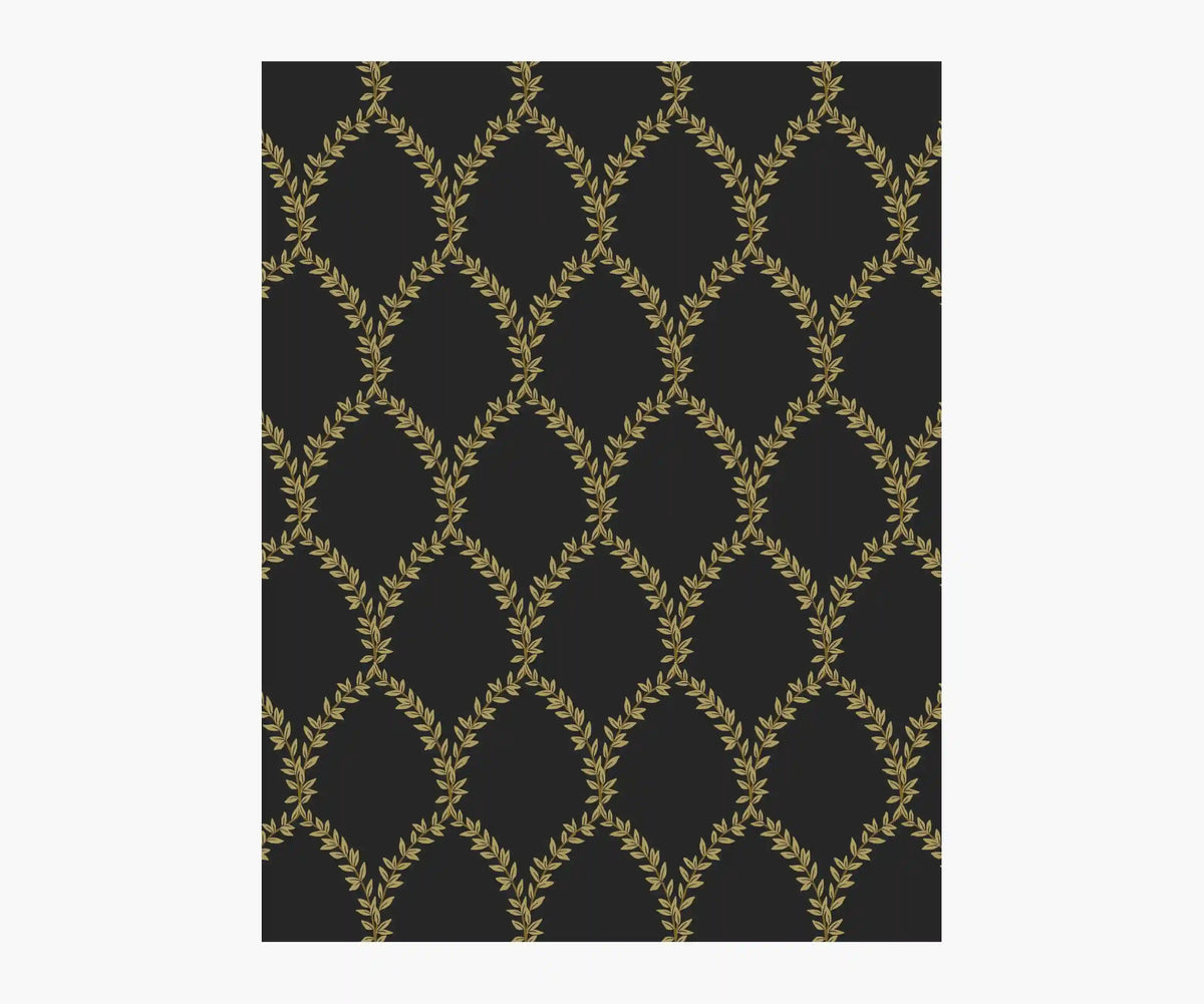 Laurel Wallpaper Sample - Metallic Gold & Black