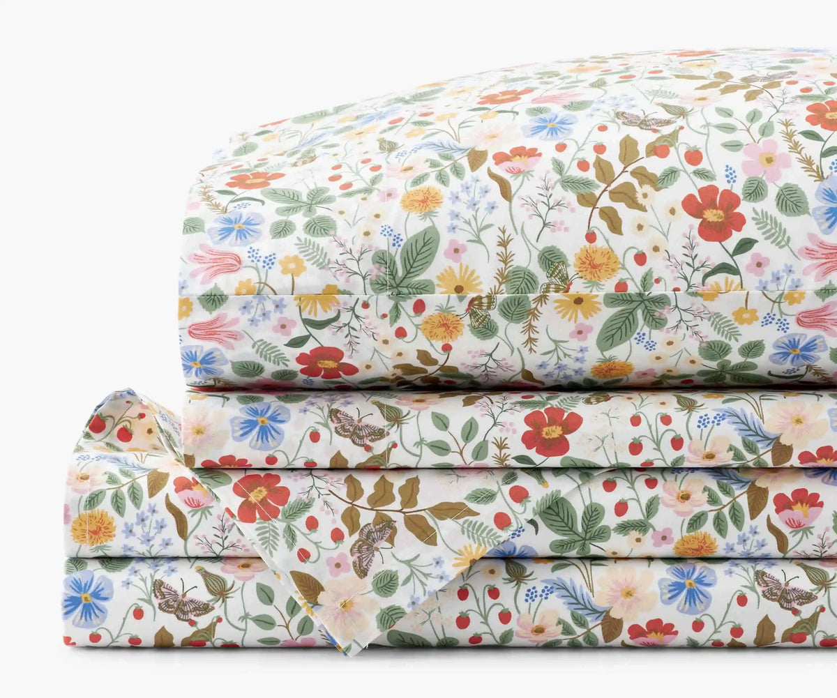 Percale Sheet Set - Strawberry Fields White