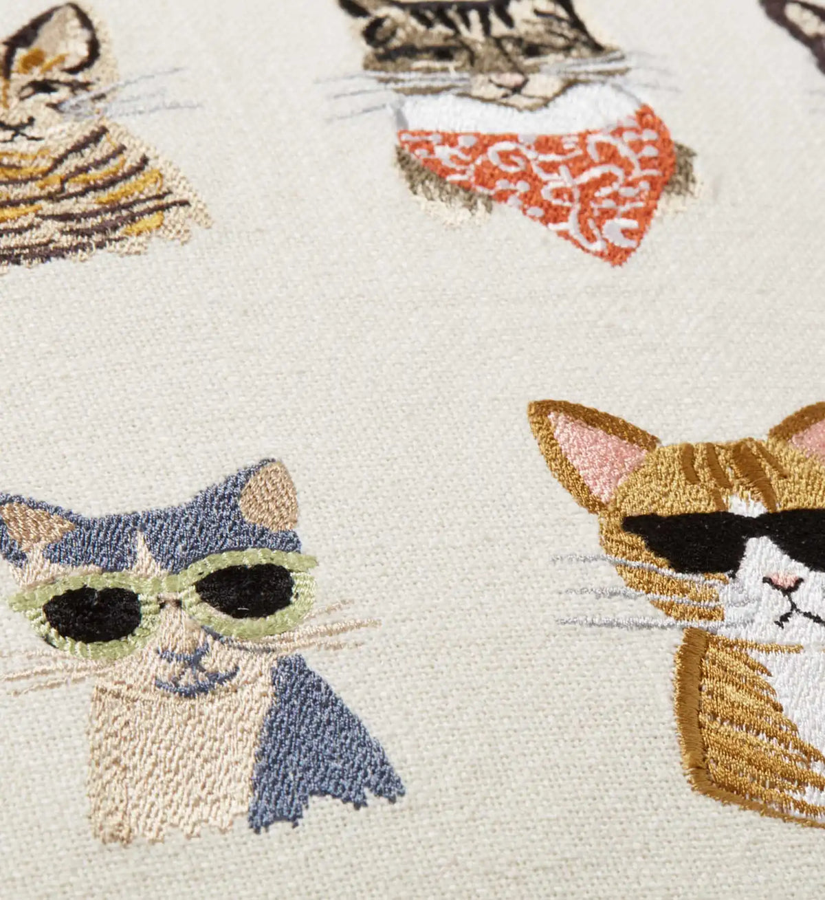 Cool Cats Embroidered Pillow - Cream