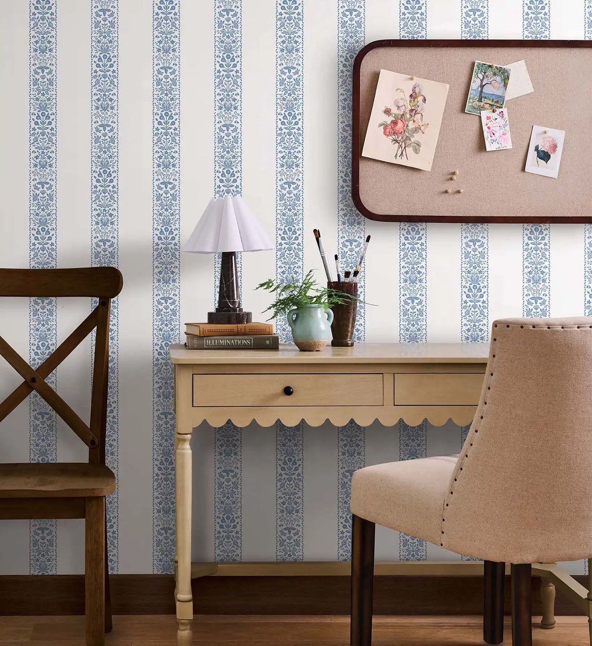 Estee Stripe Wallpaper Sample - Blue & White