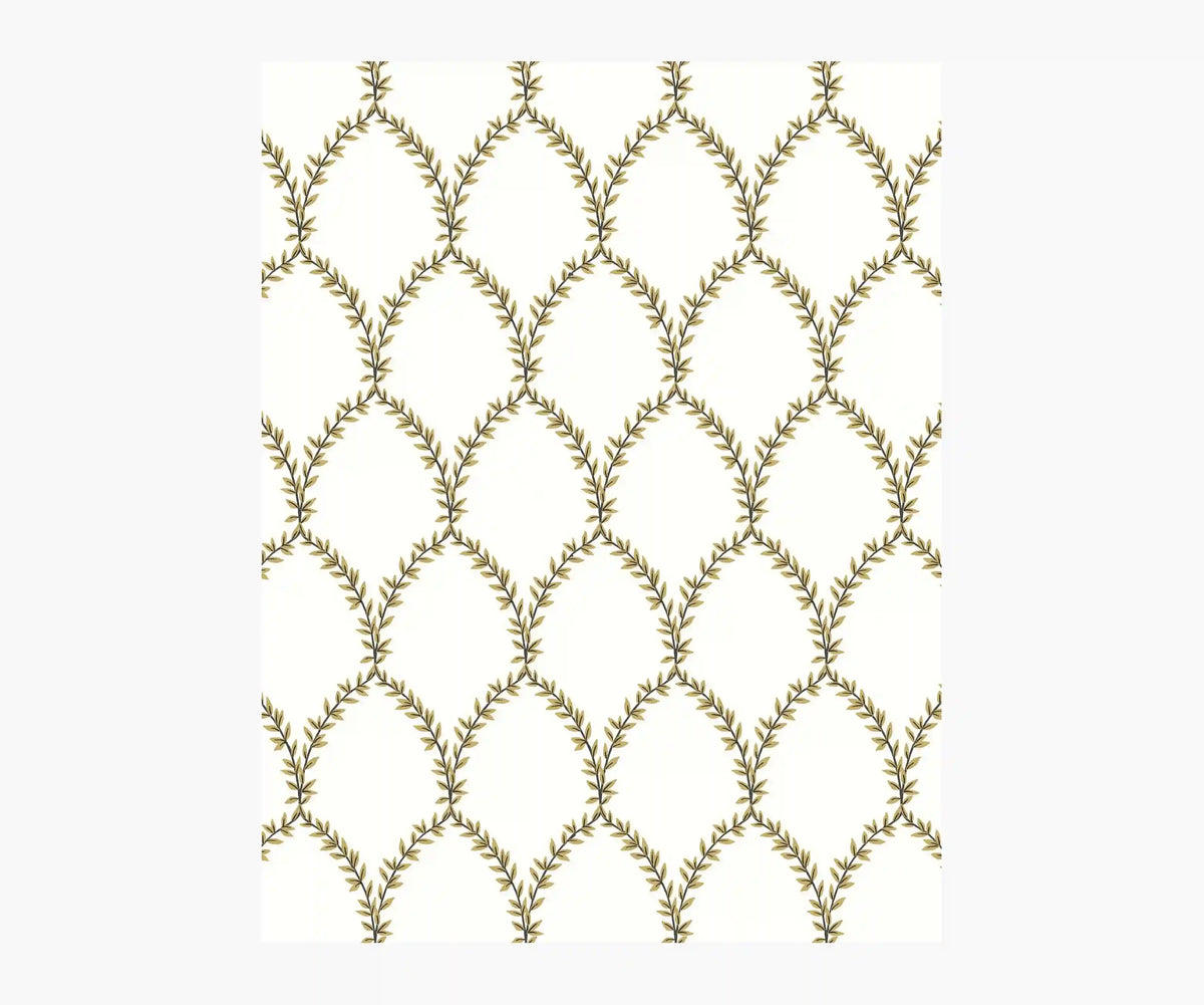 Laurel Wallpaper Sample - Metallic Gold & White