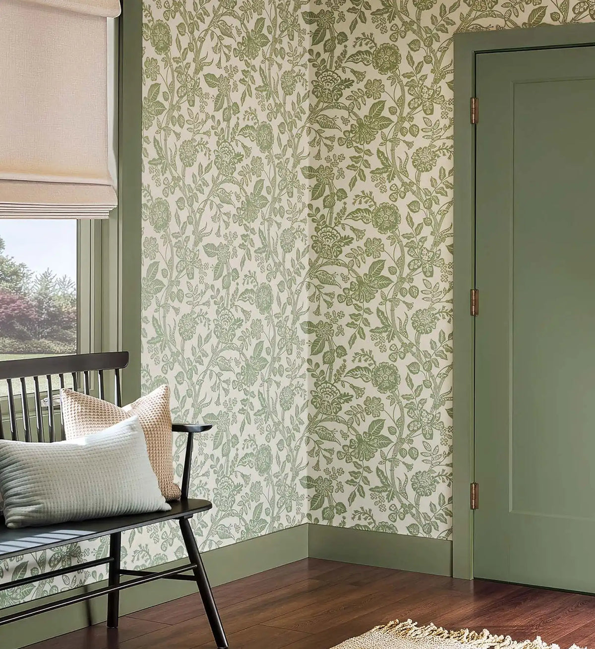 Gracie Garden Wallpaper Sample - Sage & Cream