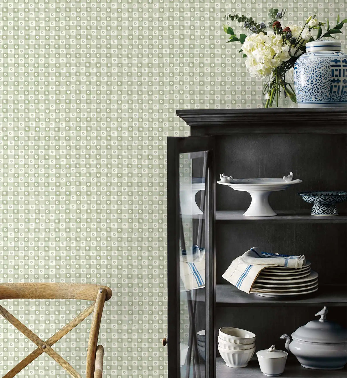Daisy Gingham Peel & Stick Wallpaper - Green