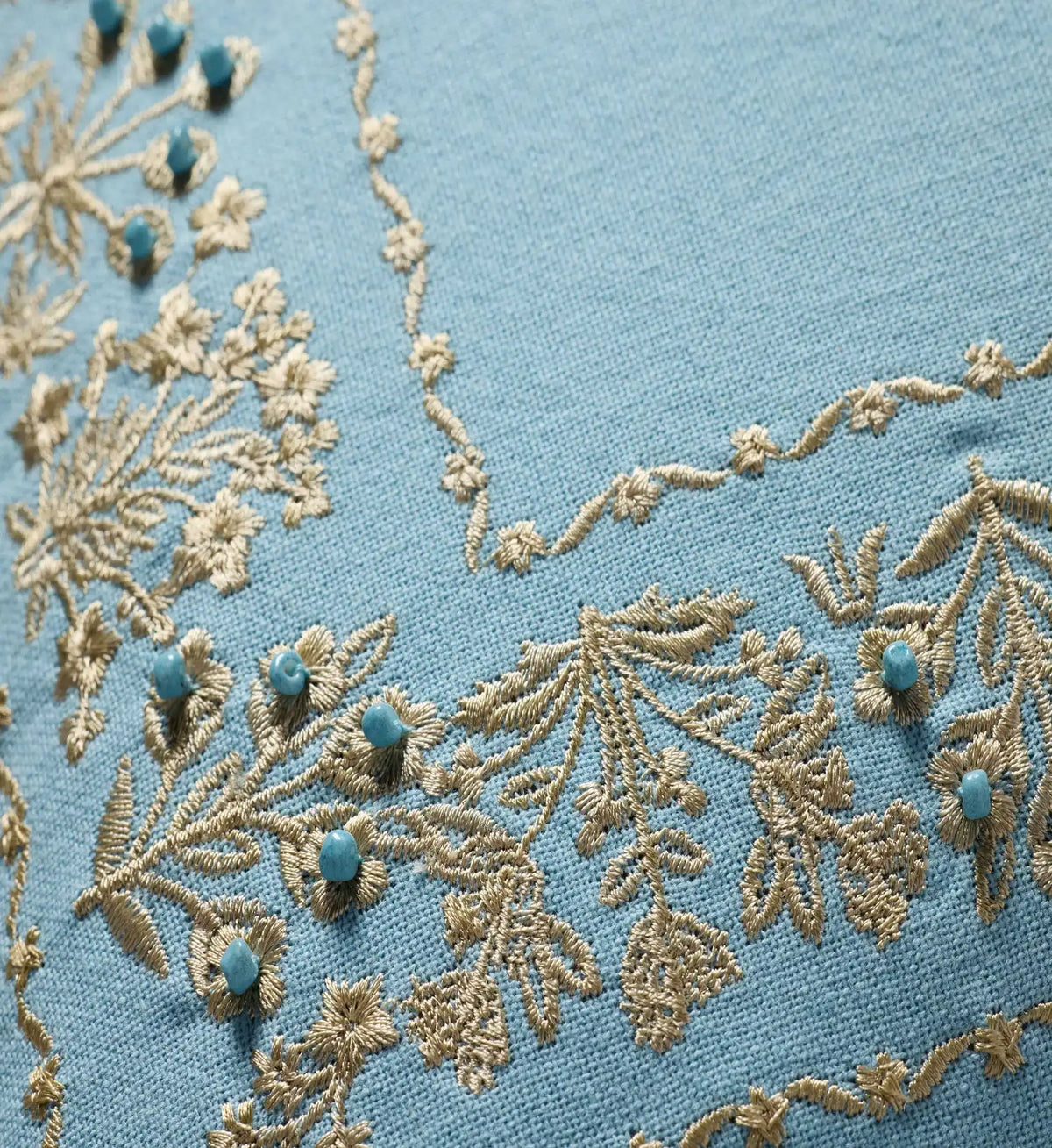 Estee Border Embroidered Pillow - Blue