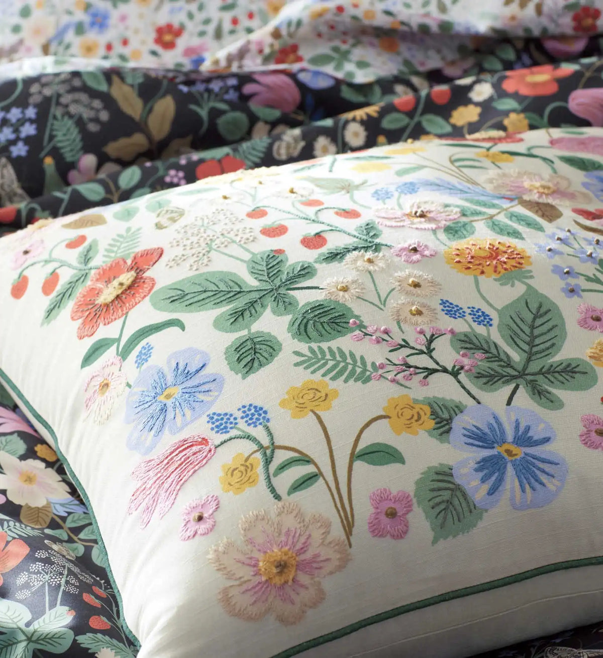 Embroidered Pillow Cover - Strawberry Fields