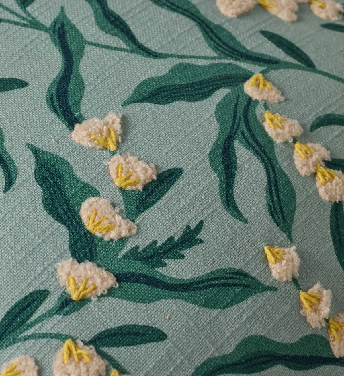 Lily of the Valley Embroidered Pillow - Light Green