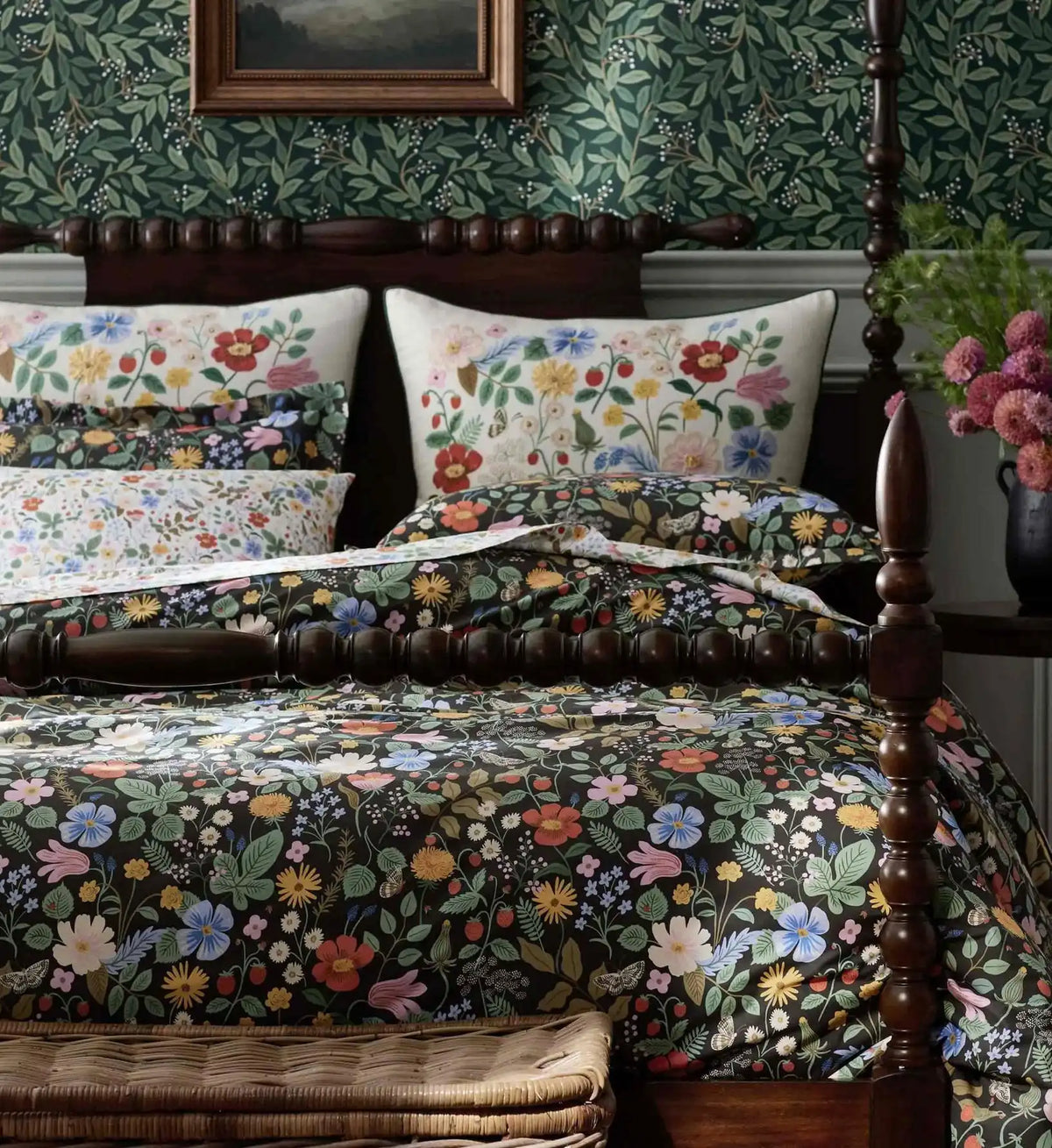 Percale Duvet Cover - Strawberry Fields Black