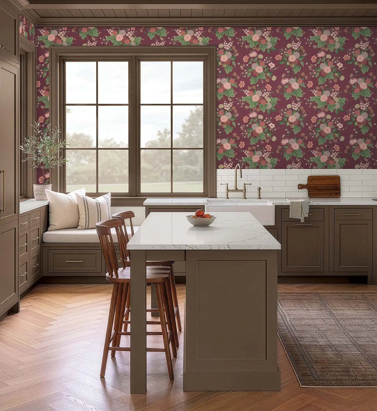 Dahlia Wallpaper Sample - Burgundy