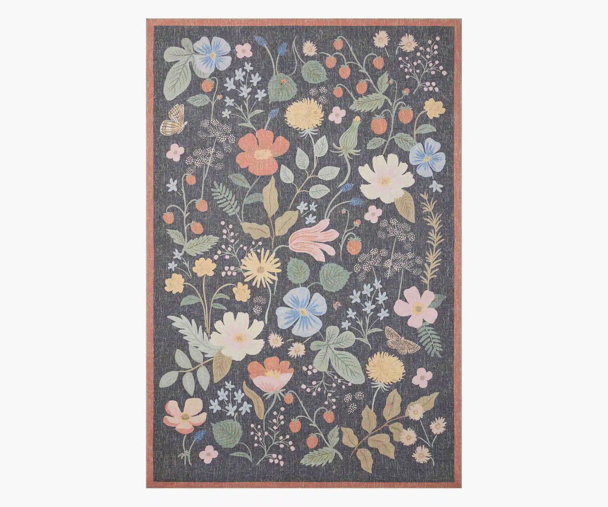 Cotswolds Strawberry Fields Power Loomed Rug - Black