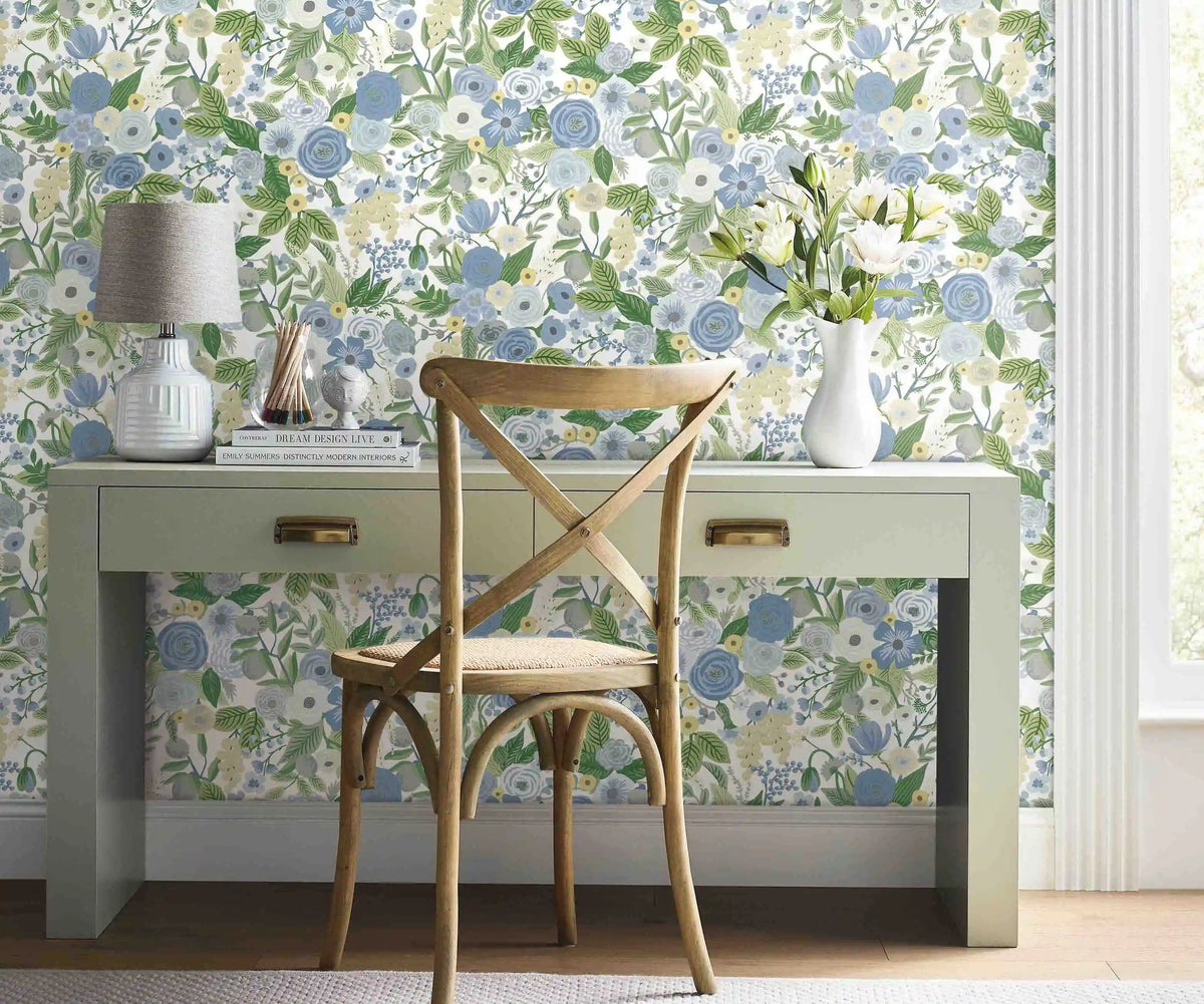 Garden Party Peel & Stick Wallpaper Sample - Blue & Green