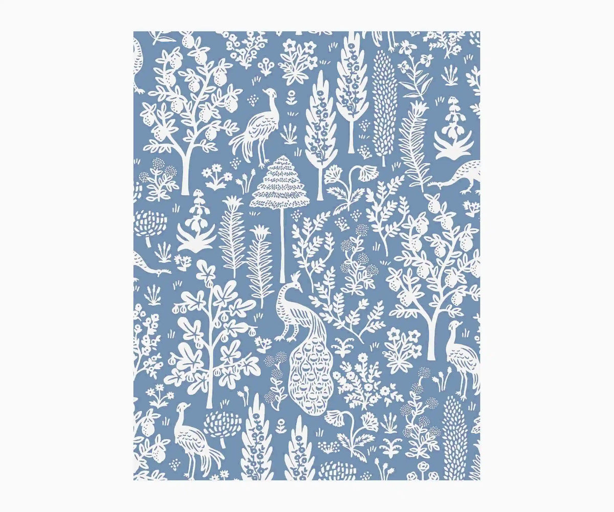Menagerie Toile Wallpaper Sample - Blue & White